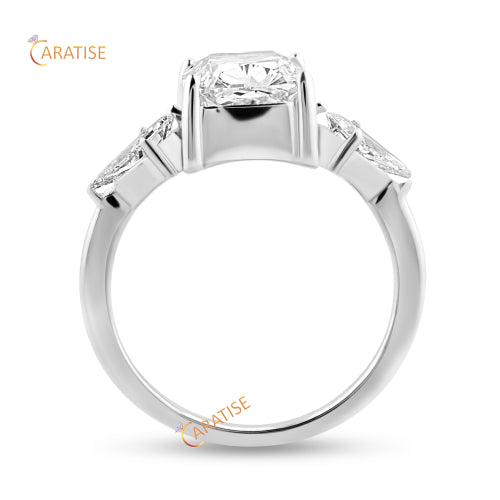 4.85 TDW Cushion & Kite Cut Moissanite Diamond Three Stone Ring 925 Silver