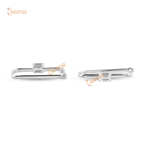 0.64 TDW Emerald Cut Diamond Earring 925 Silver
