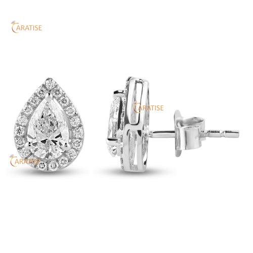 1.766 TDW Pear & Round Cut Diamond Earring 925 Silver
