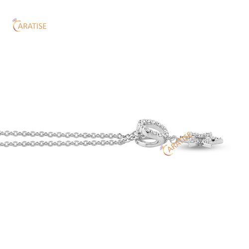 0.17 TDW Round Cut Diamond Custom Pendant With Chain 925 Silver