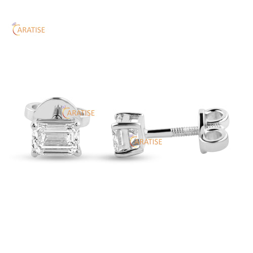 0.40 TDW Emerald Cut Diamond Stud 925 Silver