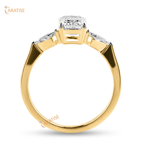 1.93 TDW Emerald & Kite Cut Diamond Three Stone Ring 925 Silver