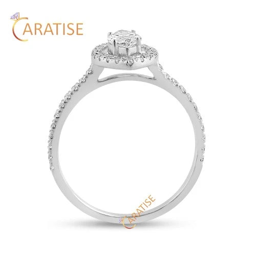 0.838 TDW Marquise & Round Cut Diamond Halo Ring 925 Silver