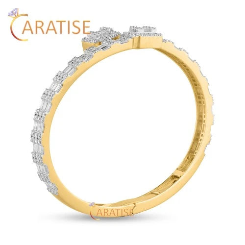 4.75 TDW Baguette And Round Cut Diamond Bangle Bracelet 925 Silver