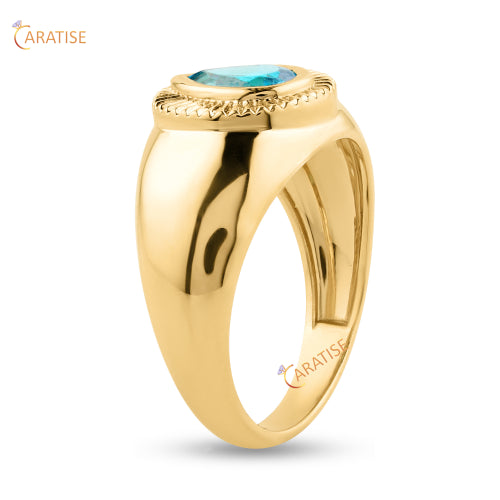 0.64 TDW Fancy Blue Pear Diamond Men's Solitaire Ring 925 Silver