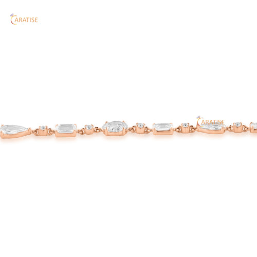 3.76 TDW Rose Cut,Round & Oval Cut Diamond Bracelet 925 Silver