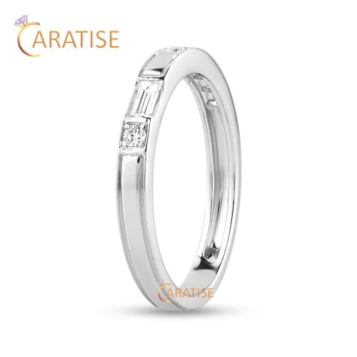 0.303 TDW Baguette & Round Cut Diamond BandRing 925 Silver