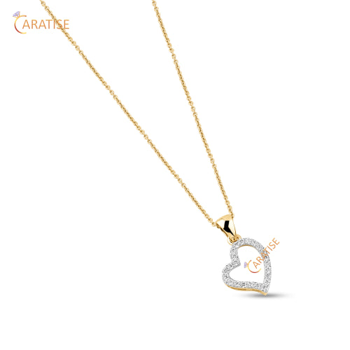 0.21 TDW Round Cut Diamond Heart Pendant With Chain 925 Silver