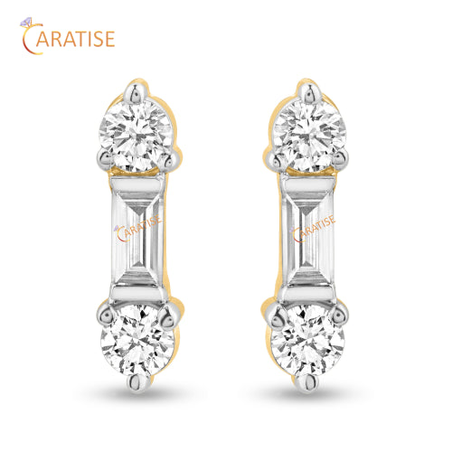 0.68 TDW Baguette & Round Diamond Stud Earring 925 Silver