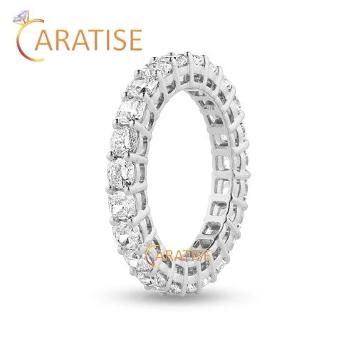 3.45 TDW Cushion Cut Diamond Eternity Band Ring 925 Silver