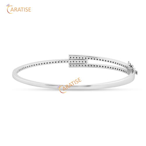 1.13 TDW Round Cut Diamond Diamond Bangle Bracelet 925 Silver