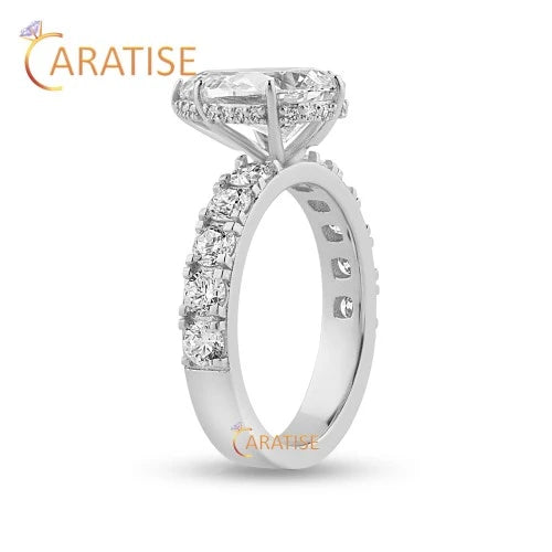 4.08 TDW Pear & Round Cut Diamond Halo Ring 925 Silver