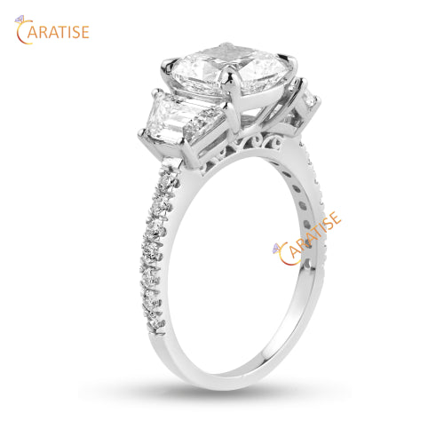 3.50 TDW Trapezoid, Cushion & Round Cut Diamond Engagement Ring 925 Silver