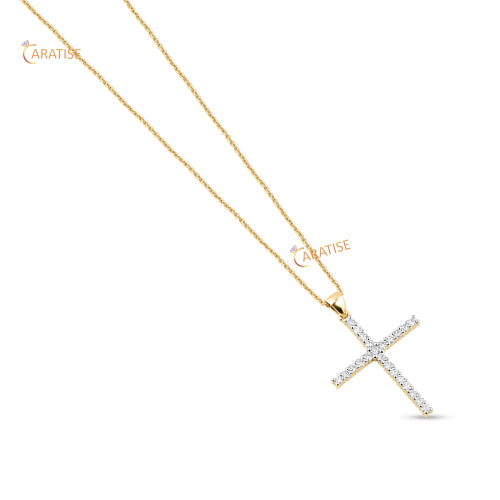 0.35 TDW Round Cut Diamond Cross Pendant With Chain 925 Silver