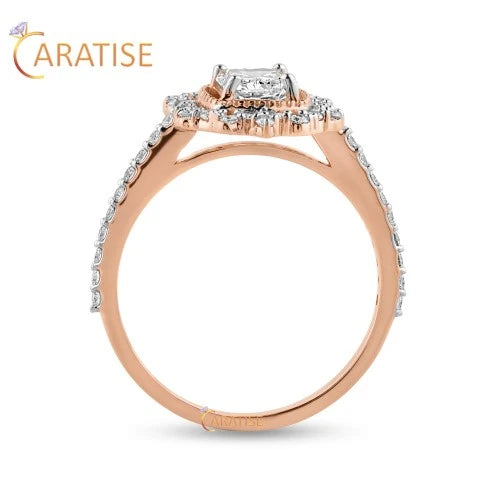 1.32 TDW Radiant & Round Cut Diamond Halo Ring 925 Silver