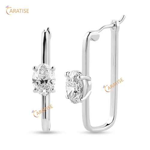 1.00 TDW Oval Cut Diamond Hoop Earring 925 Silver