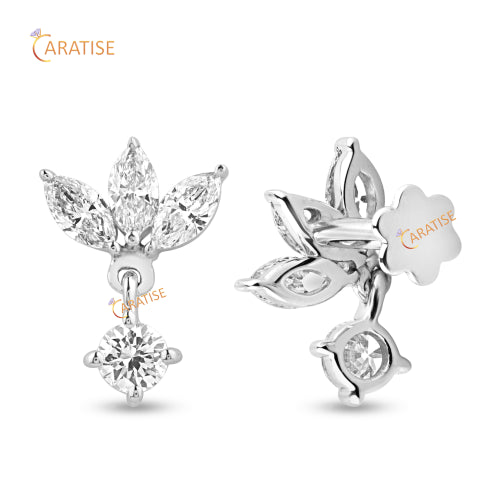 0.49 TDW Marquise & Round Cut Diamond Earring 925 Silver