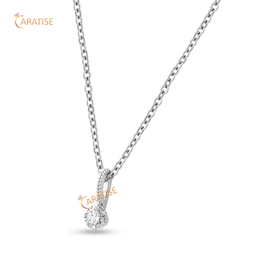 0.33 TDW Round Cut Diamond Solitaire Pendant With Chain 925 Silver