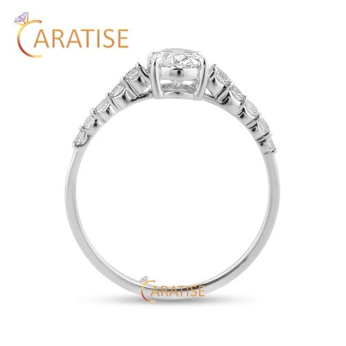 0.946 TDW Oval & Round Cut Diamond  Engagement Ring 925 Silver