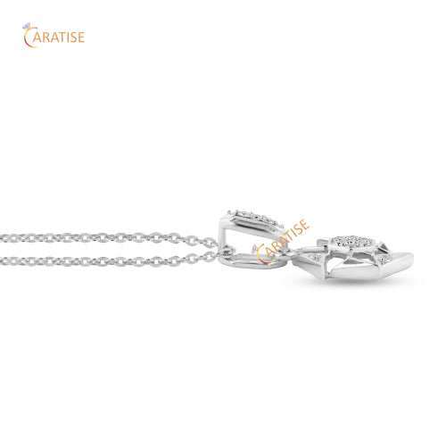 0.134 TDW Round Cut Diamond Custom Pendant With Chain 925 Silver