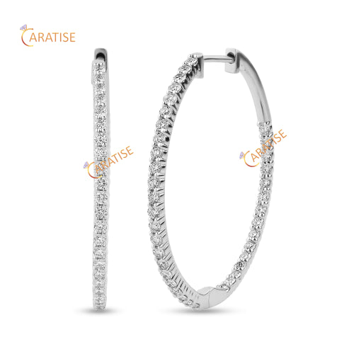 0.912 TDW Round Cut Diamond Hoop Earring 925 Silver
