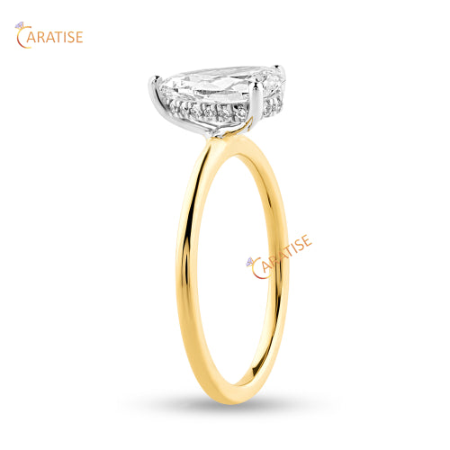 1.28 TDW Pear & Round Cut Diamond Halo Ring 925 Silver