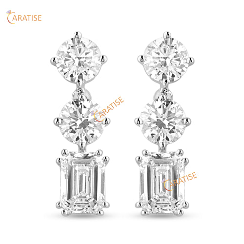 20.25 TDW Emerald & Round Cut Diamond Necklace 925 Silver