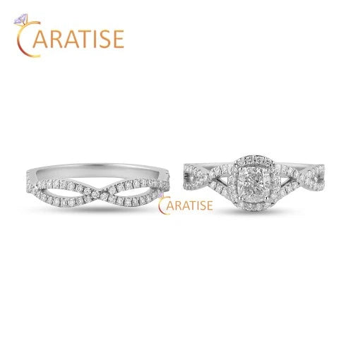 0.91 TDW Cushion & Round Cut Diamond Ring with Band 925 Silver