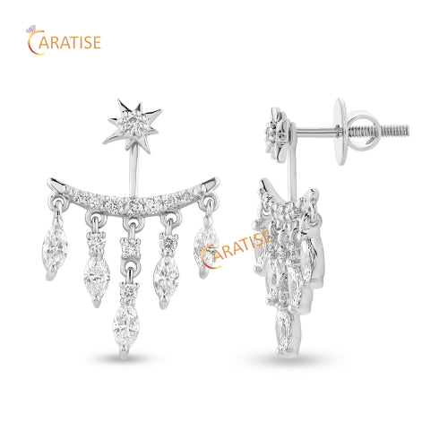 1.272 TDW Round & Marquise Cut Diamond Earring 925 Silver