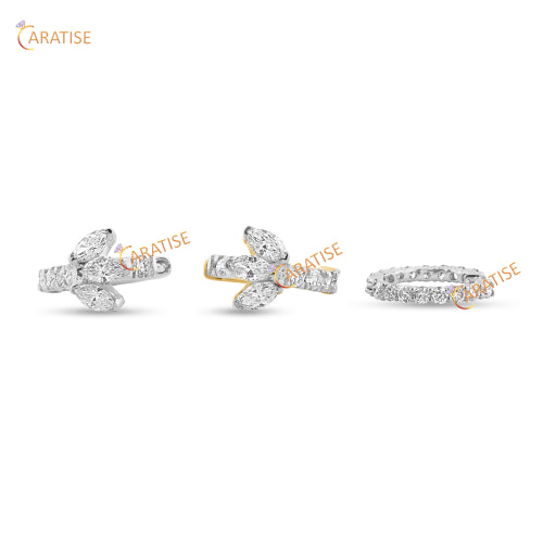 0.35 TDW Marquise & Round Cut Diamond Earring