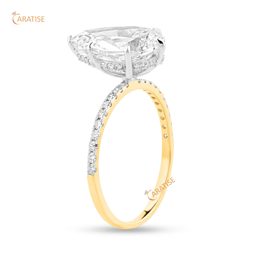 3.66 TDW Pear & Round Cut Diamond Halo Ring 925 Silver