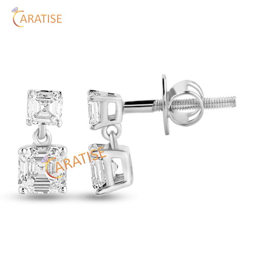 1.30 TDW Asscher Cut Diamond Earring 925 Silver