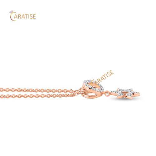 0.17 TDW Round Cut Diamond Custom Pendant With Chain 925 Silver