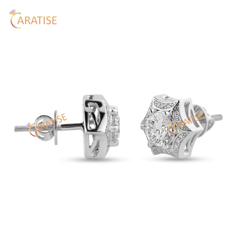 1.57 TDW Round Cut Diamond Stud 925 Silver