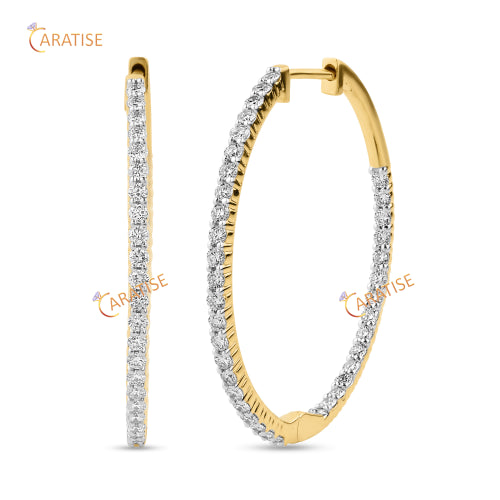 0.912 TDW Round Cut Diamond Hoop Earring 925 Silver