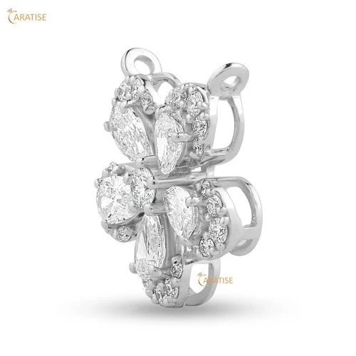 0.70 TDW Round & Pear Cut Diamond Custom Pendant 925 Silver