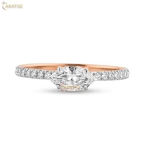0.72 TDW Marquise & Round Cut Diamond Engagement Ring 925 Silver