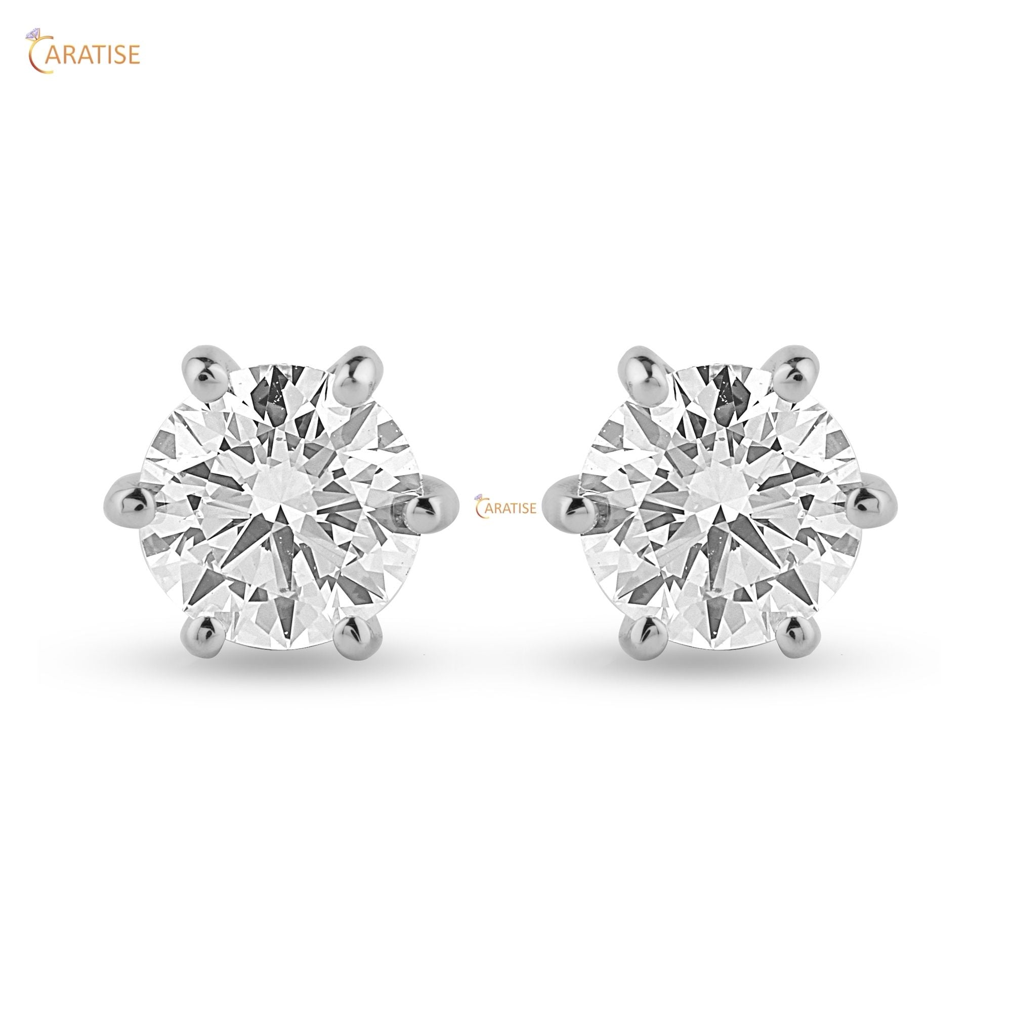 1.04 TDW Round Diamond Women's Stud Earring 925 Silver