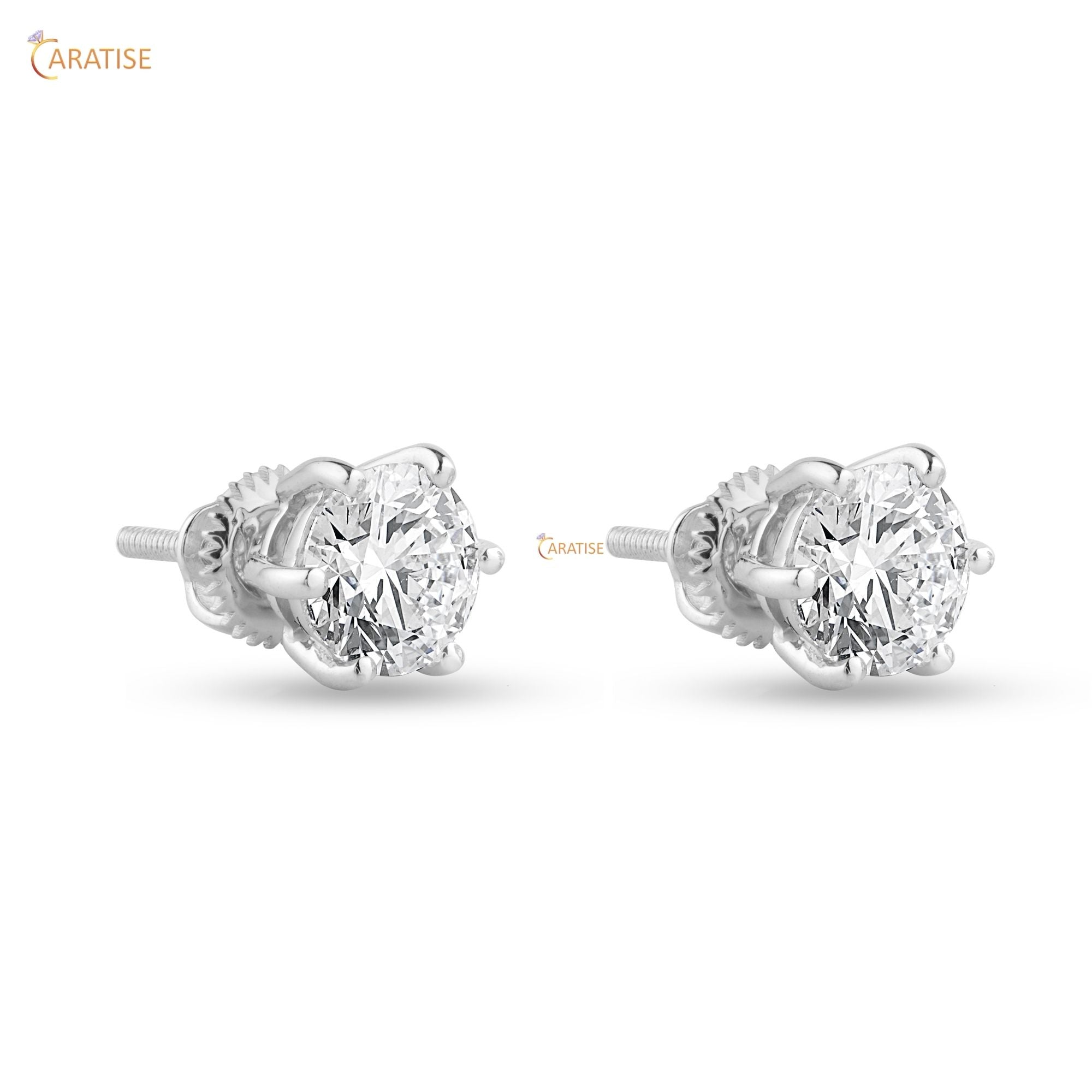1.04 TDW Round Diamond Women's Stud Earring 925 Silver