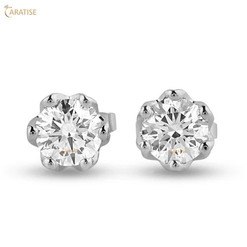 0.88 TDW Round Cut Diamond Stud Earring 925 Silver