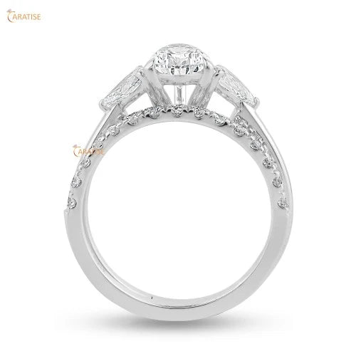1.17 TDW Pear & Round Diamond Ring with Band 925 Silver