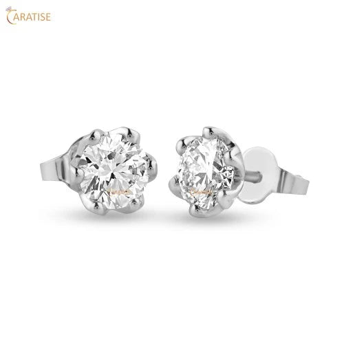 0.88 TDW Round Cut Diamond Stud Earring 925 Silver