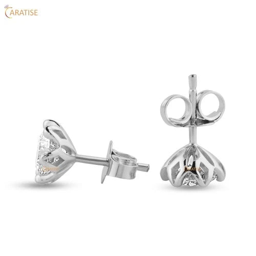 0.88 TDW Round Cut Diamond Stud Earring 925 Silver