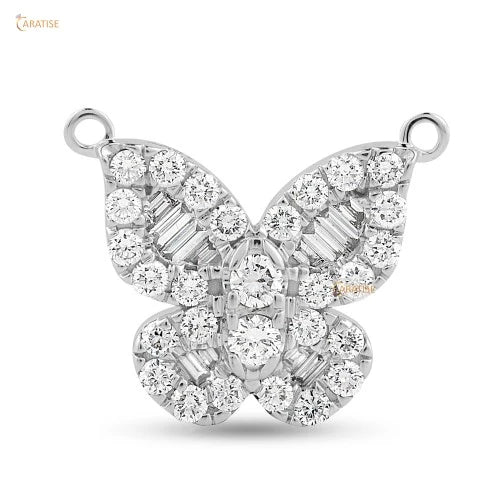 0.769 TDW Round & Baguette Cut Diamond Pendant 925 Silver