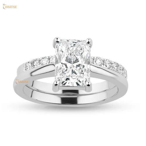 1.70 TDW Radiant & Round Diamond Ring with  Band 925 Silver