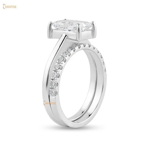 1.70 TDW Radiant & Round Diamond Ring with  Band 925 Silver