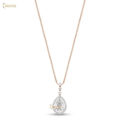 6.495 TDW Pear&Round Cut Diamond Pendant & Earring With Chain 925 Silver