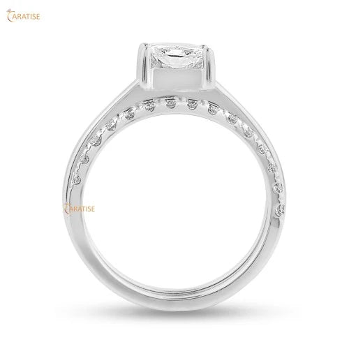 1.70 TDW Radiant & Round Diamond Ring with  Band 925 Silver