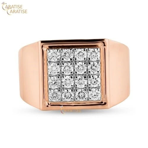 1.18 TDW Round Cut Diamond Men's Engagement Ring 925 Silver