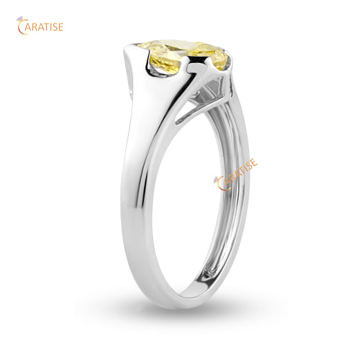 1.07 TDW Fancy Yellow Pear Cut Diamond Ring 925 Silver